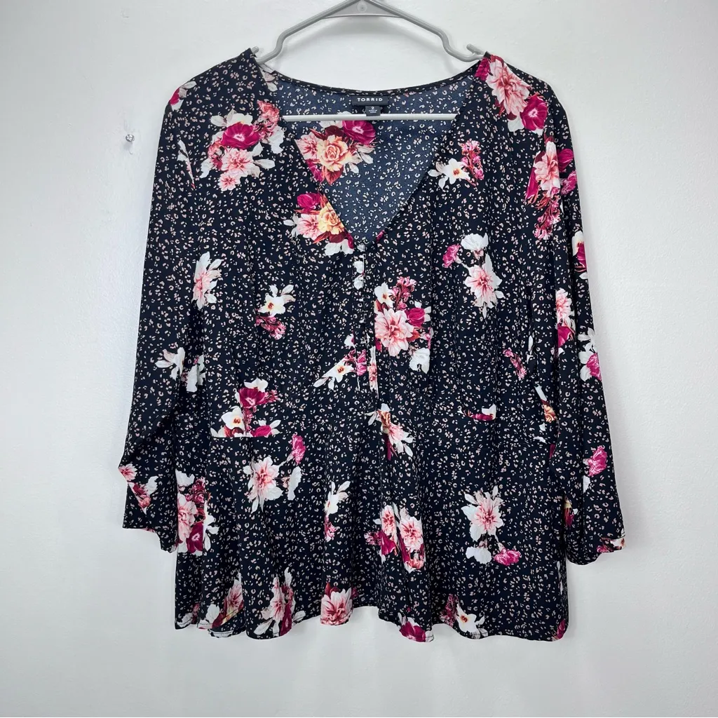Torrid Floral Animal Print Cropped Peplum 3/4 Sleeve Corset Top‎ Size 2X - Image 6