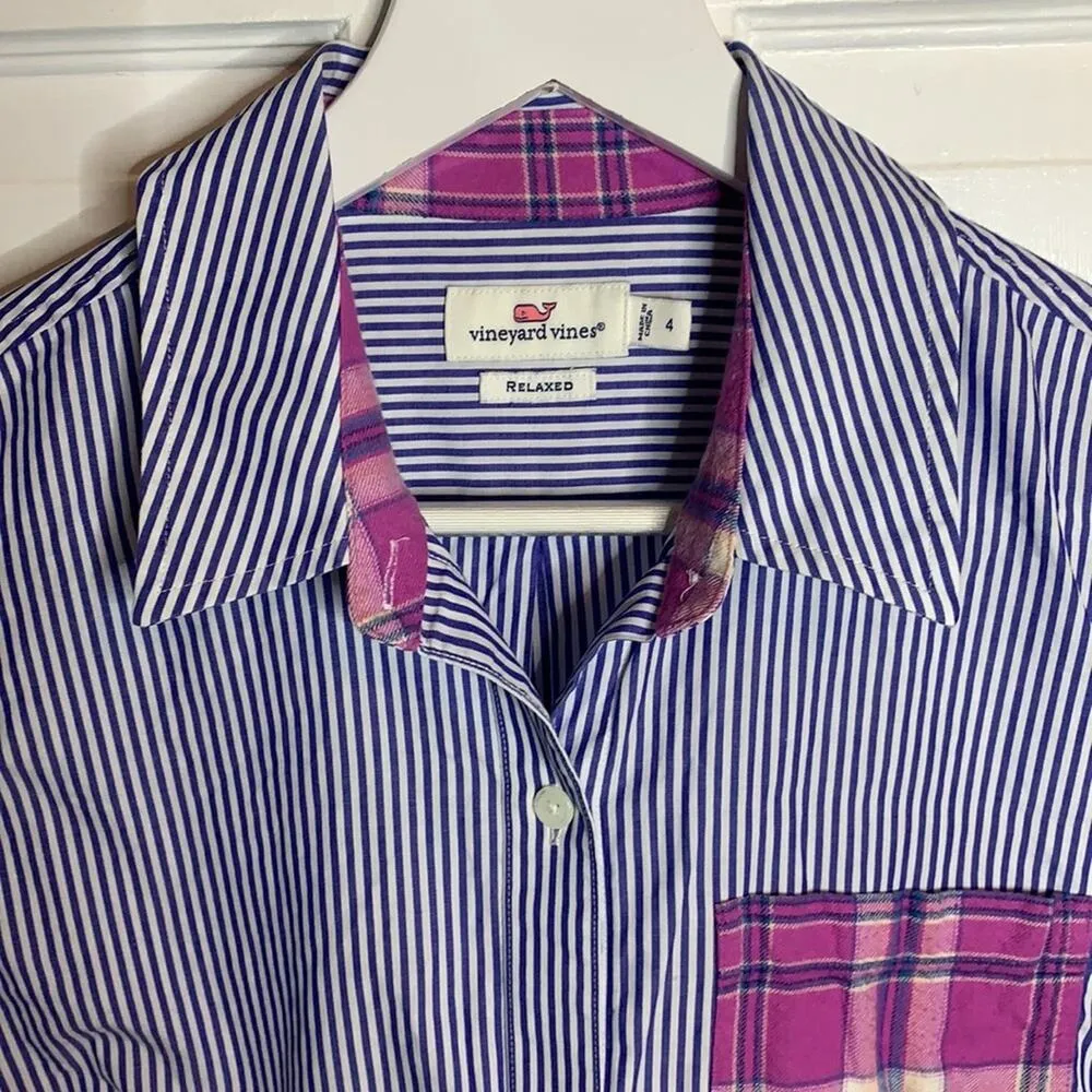 Vineyard Vines Women’s Poplin Flannel Accents Combo Button-down Shirt W-279 Sz 4 - Image 2