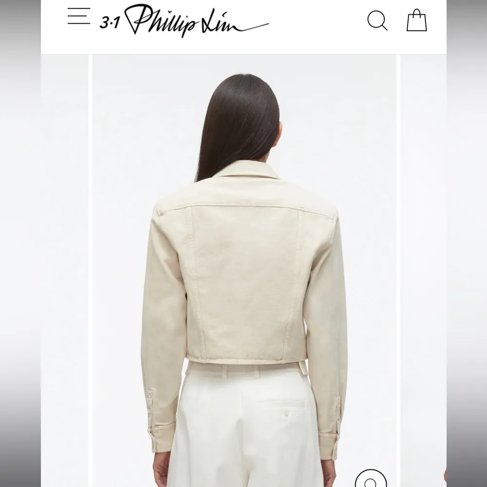 Denim Cropped Shirt with Shoulder Pads - Image 2