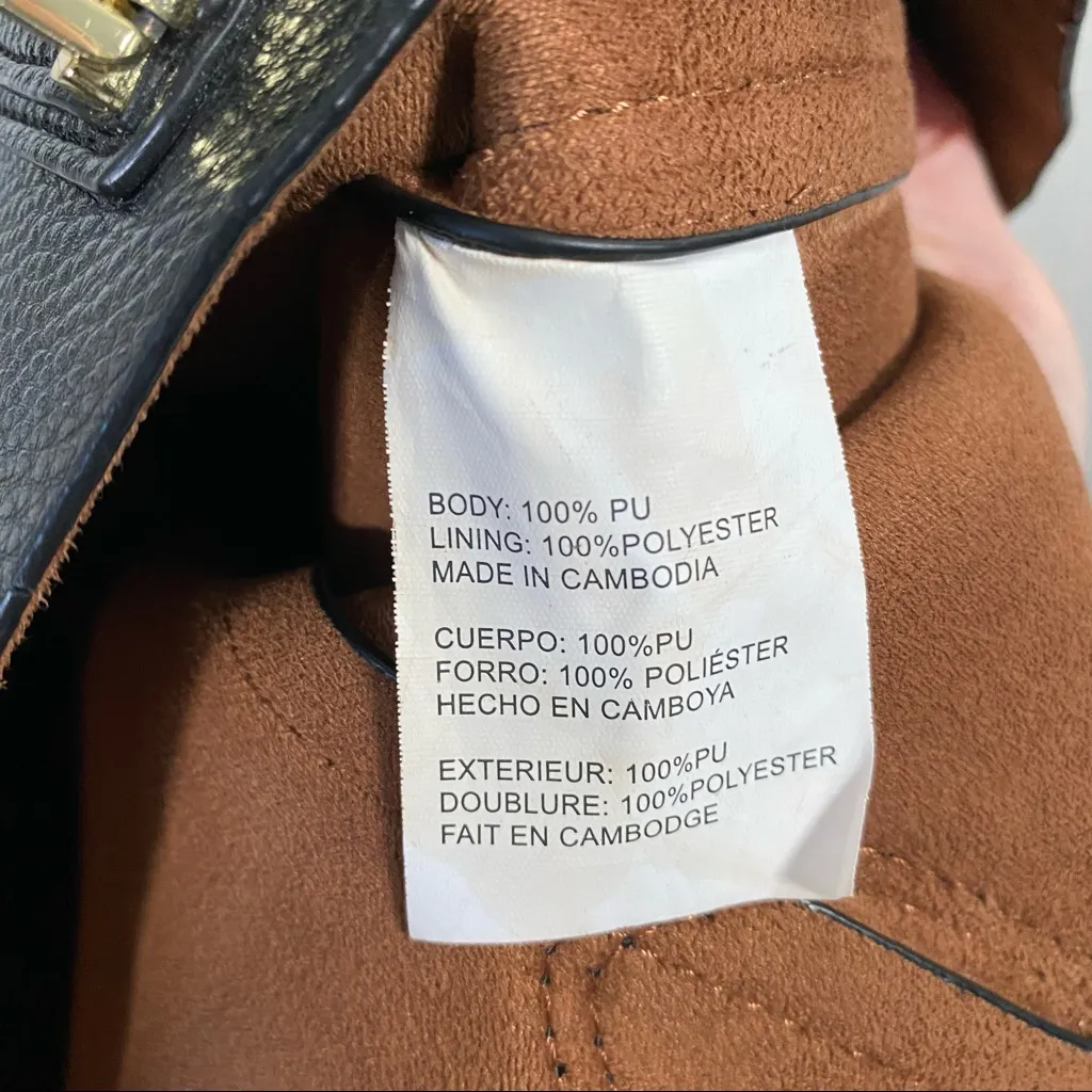 Steve Madden Black Faux Leather Tote Bag Open Top Gold Hardware - Image 10