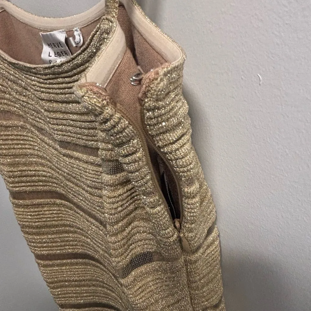 Herve Leger Gold Striped Mermaid Gown Dress - Image 4