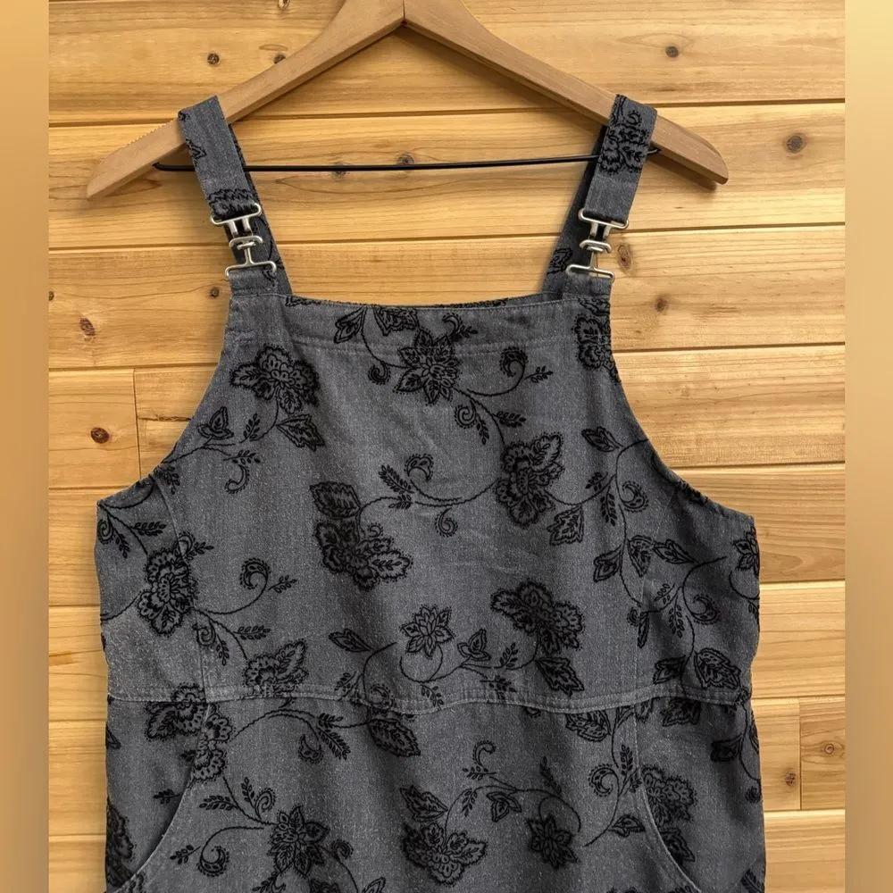 Vintage Talbots Size Large Gray Velvet Floral Overall Dress Whimsigoth Goth - Image 2