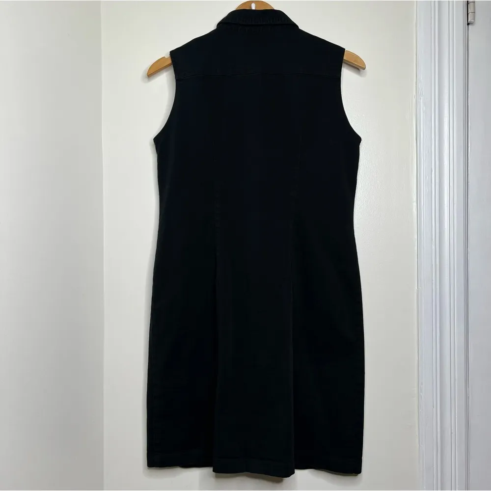 VTG 90’s New York & Company Black Denim Dress Woman’s Size 12 Pearl Snap Front - Image 5
