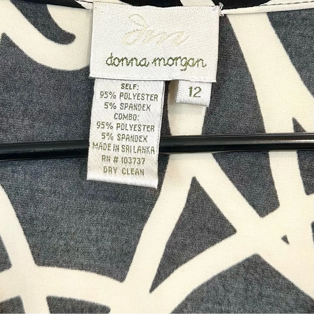 Donna Morgan Black and White Abstract Midi Dress - Size: 12 - Image 2