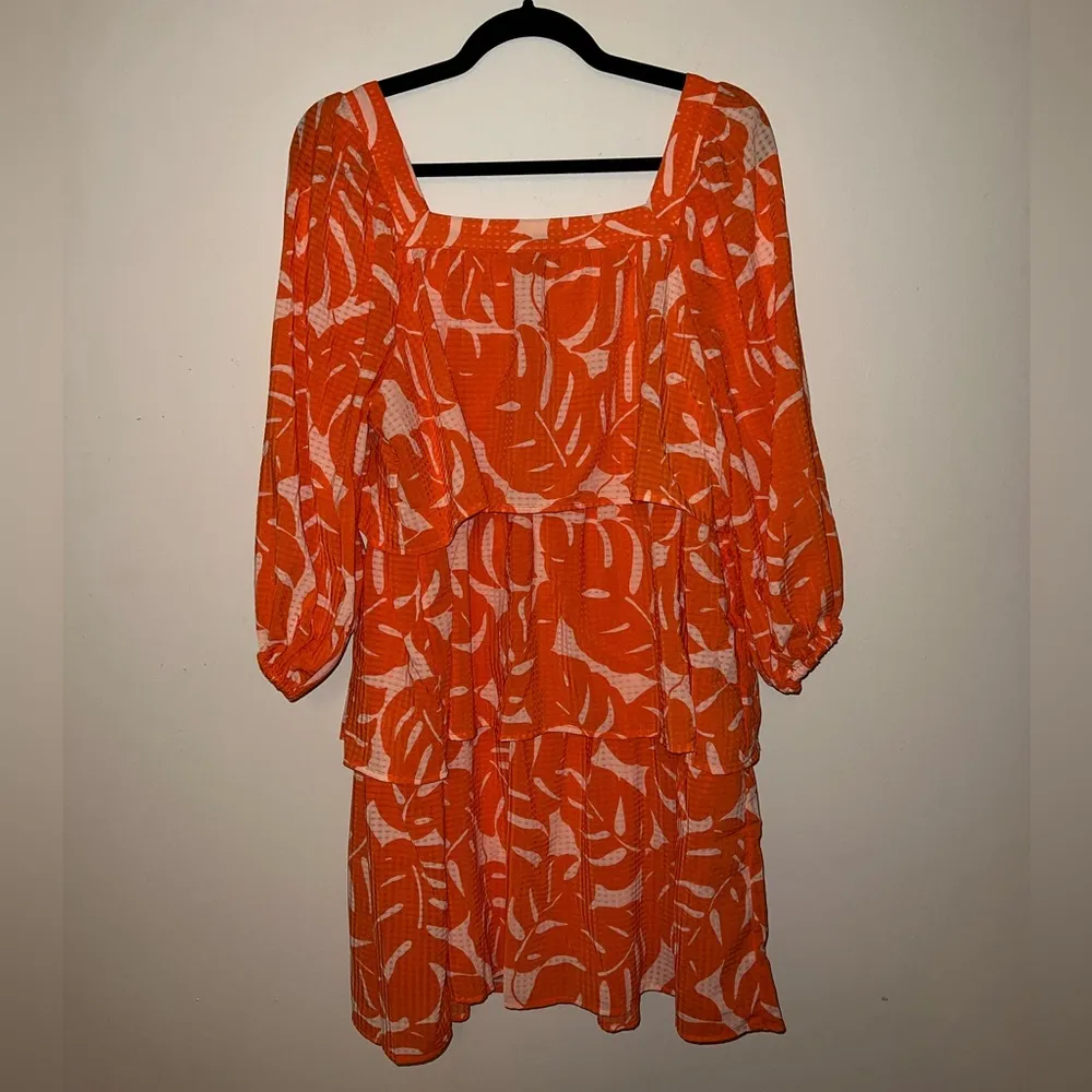 Who What Wear Orange Floral Mini Dress 3/4 Sleeves - Image 6