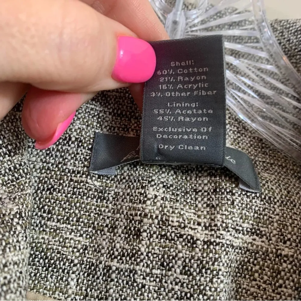 Ann Taylor Fine Italian Fabric Woven/Fringe Green/White Blazer - Image 3