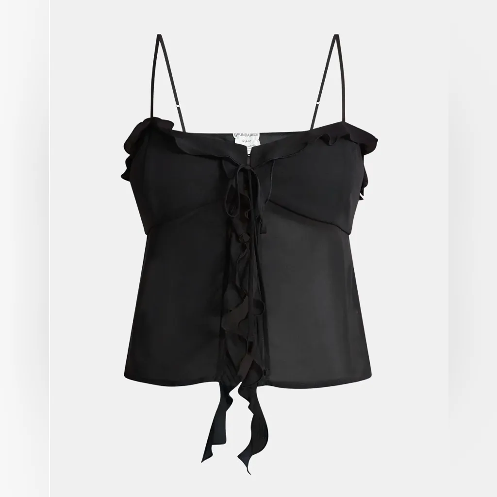 NWT - Black Sheer Chiffon Ruffle Tie Front Cami. - Image 5