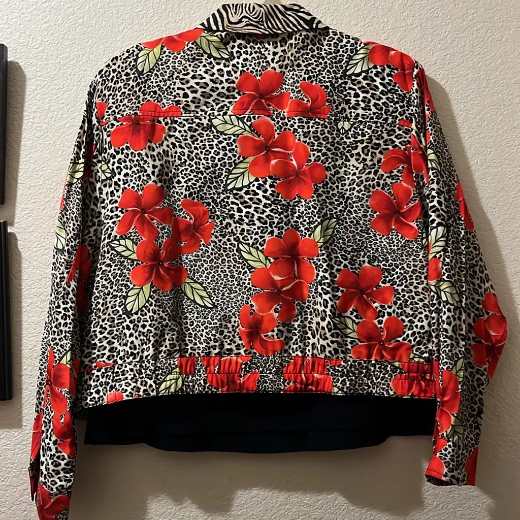 Vintage SET Nancy Bolen City Girl Women's Red Floral Jacket Jean jacket Size XL - Image 6