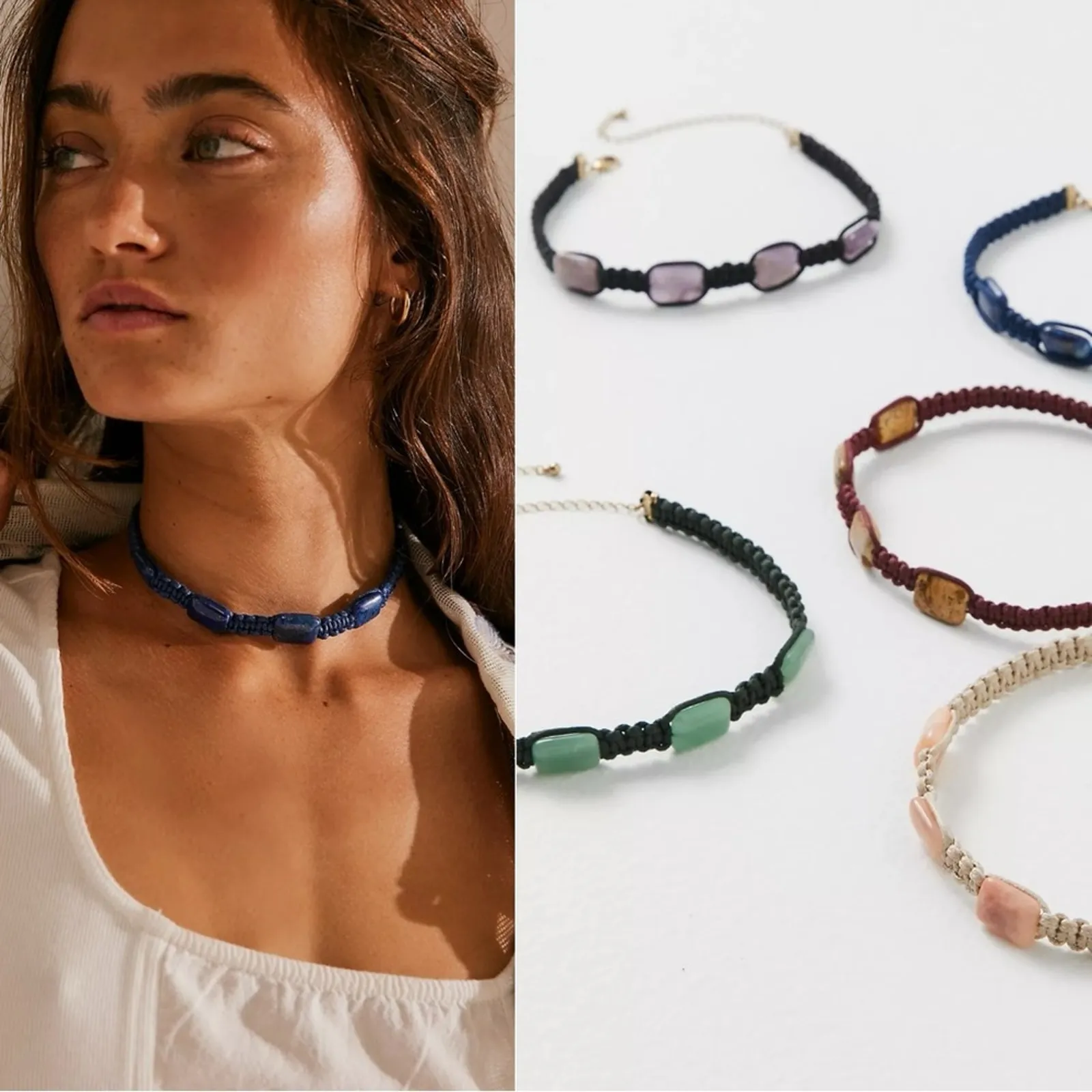 Free People Sweet Carolina Choker Necklace Jade Green Bohemian Macrame NWT - Image 3