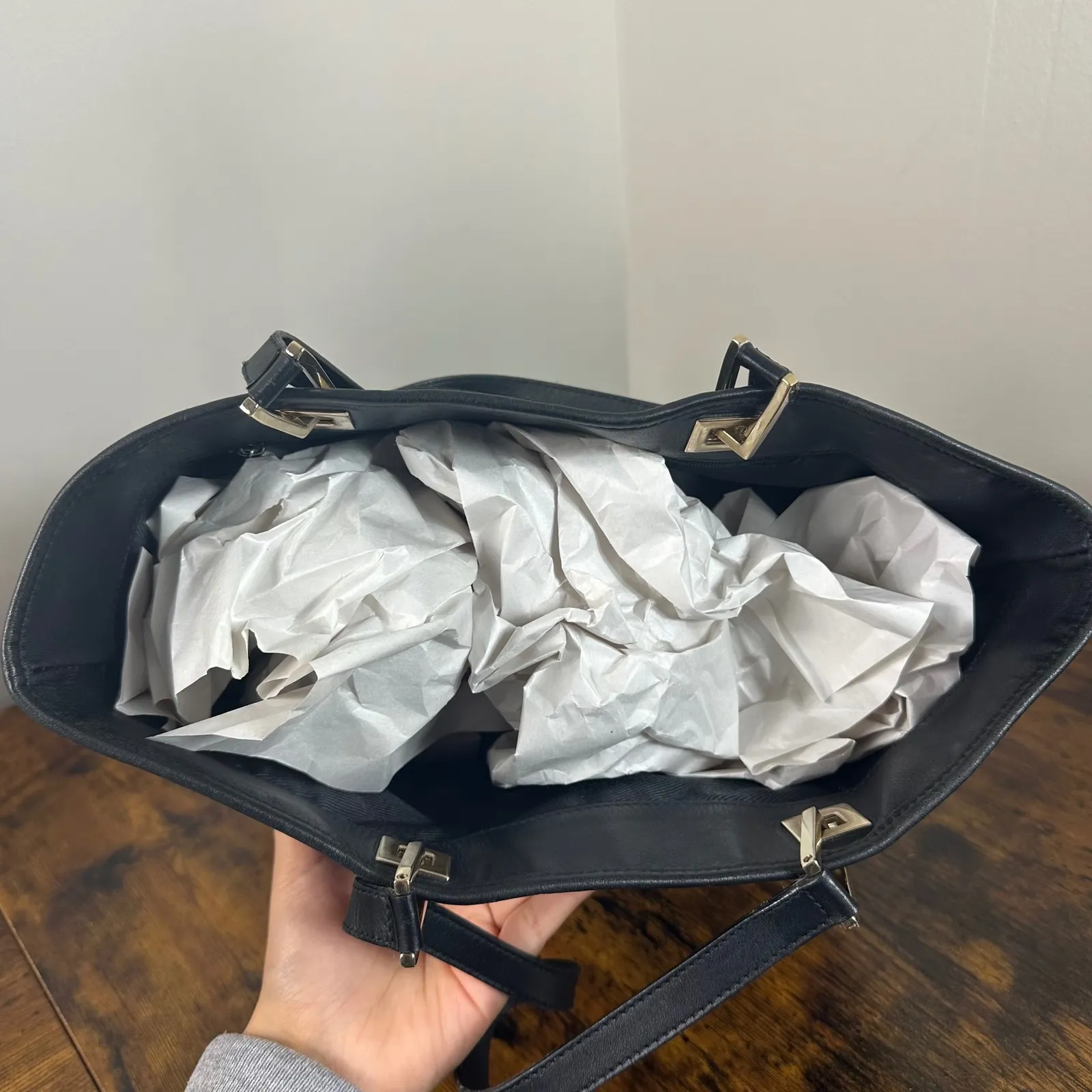 Gucci GG Canvas Tote Bag Black Authentic Designer Handbag Purse Classic - Image 11