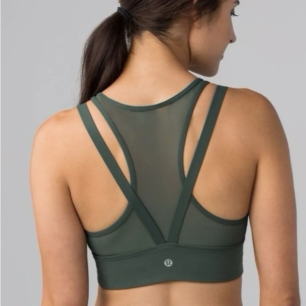 Lululemon Alchemy Sun Setter Mesh Strappy  Sports Work Out Gym Bra Army Green 4 - Image 8