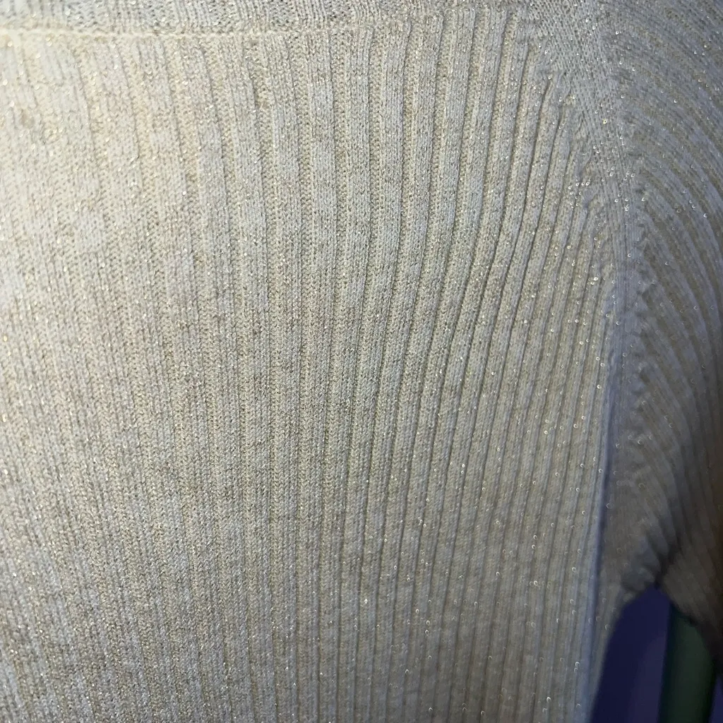 Open Edit Cream Sparkle Ribbed Cutout Sweater - Image 6