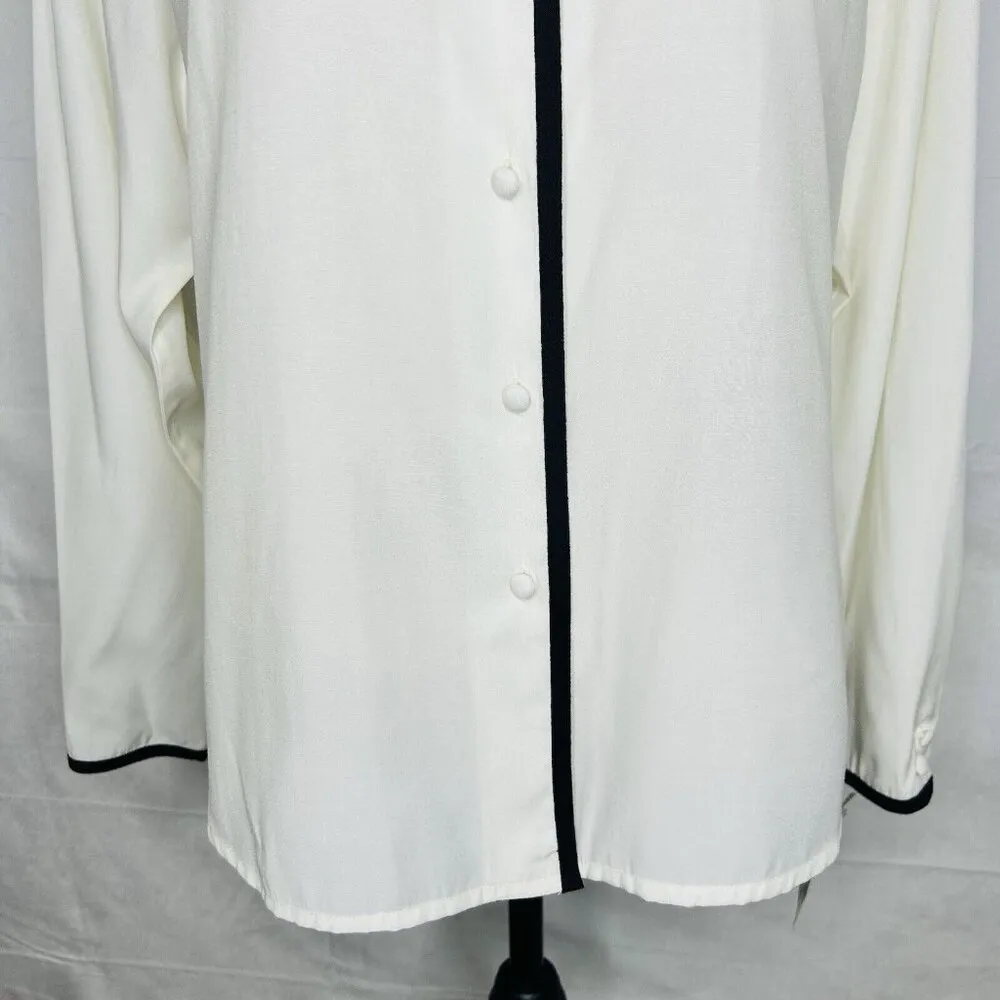 Vintage Susan Bristol Button-Down Blouse Shirt Sz 14 Ivory with Black Trim NWT - Image 3