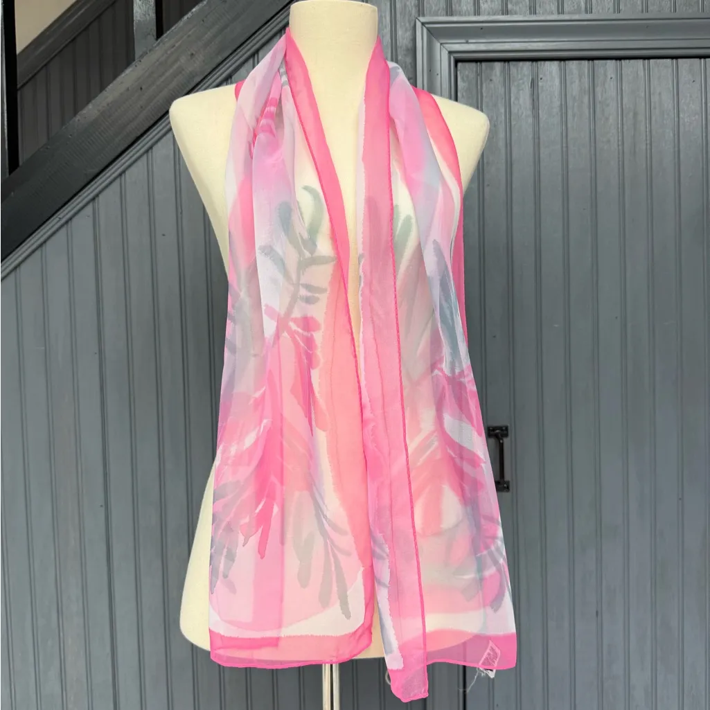 Vintage Elwin Pink Floral Sheer Scarf Long Skinny Scarf Lightweight Chiffon - Image 4
