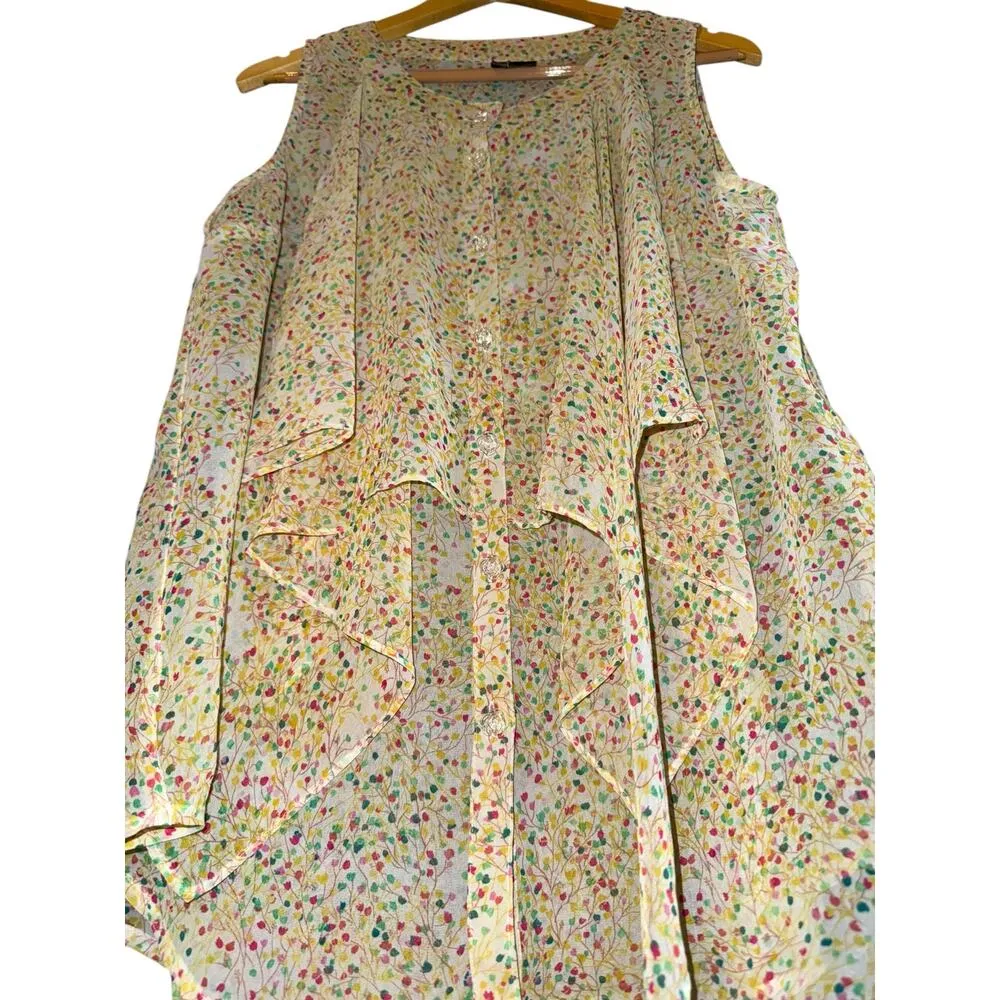 Bisou Bisou Lightweight Rainbow Ruffle Front Top Womens Large Floral Sheer Party - Image 2