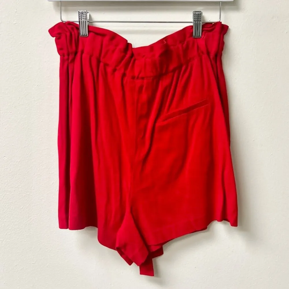 Maje Iona Pull On High Rise Tie Waist Ruffled Paperbag Shorts Red Women's 3 / L - Image 6