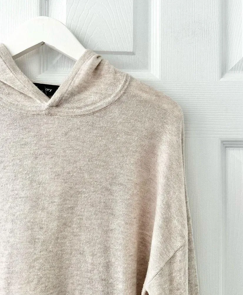 Theory Wool Blend Oatmeal Beige Aria Knit Hooded Pullover Sweater Large - Image 8