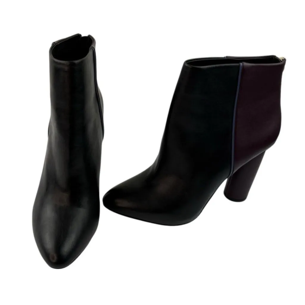 *Cabi Bisset Ankle Boots Womens 8 Heeled Color Block Black Burgundy Leather-6004 - Image 3