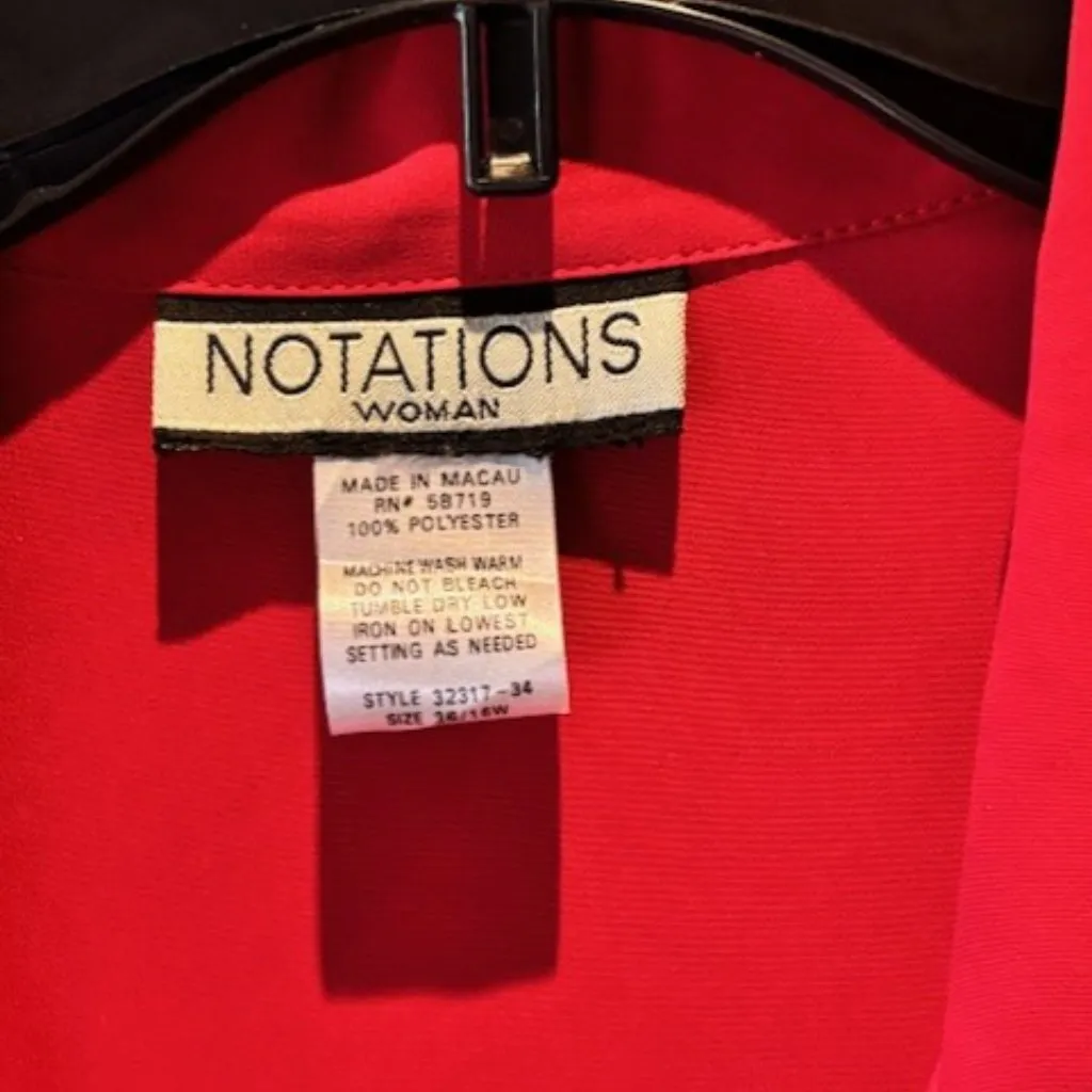 Notations Red Button Up V-Neck 16W Blouse Notch Tie Back Office Holiday Bright - Image 7