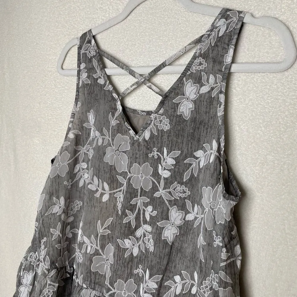 Entro Floral Sleeveless Tiered Peplum Tank Top Gray Small Layered Criss-Cross - Image 12