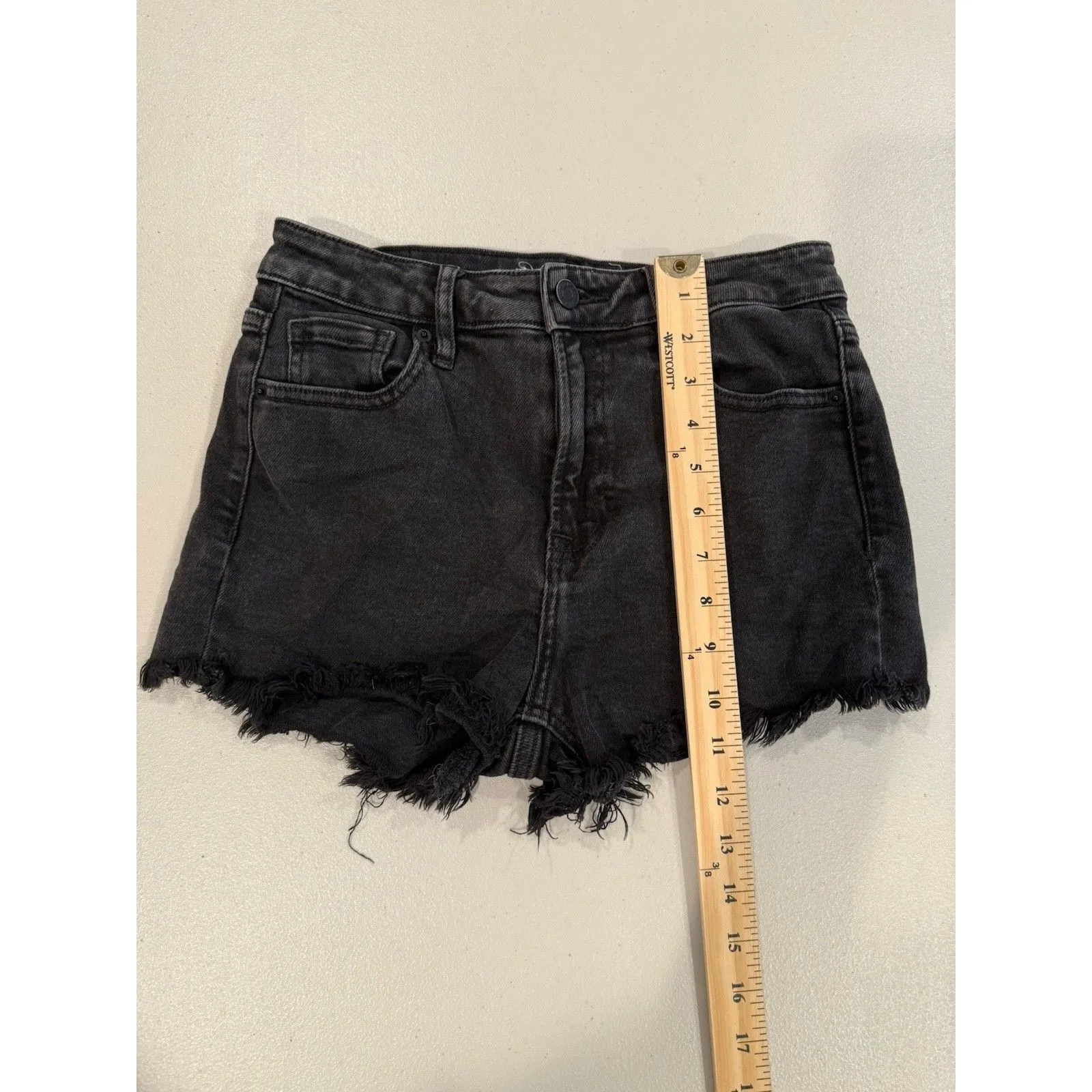 Hidden Jean Shorts Womens Small Black Cotton Stretch Cut Offs Raw Hem Travel - Image 4
