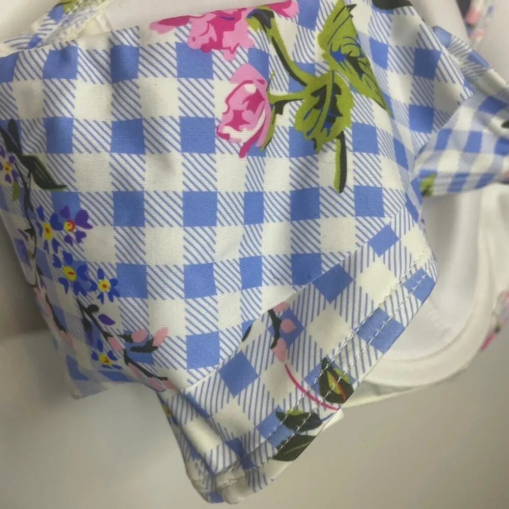NWT Eloquii Garden Party Bikini Top 22W Blue Gingham Floral Swim Ruffle Beach - Image 5