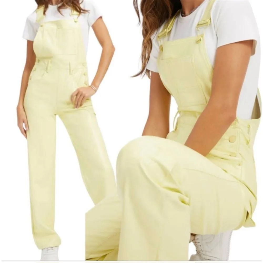 NWT Good American Better Than Leather Straight Leg Overalls in Key Lime Sz 10/30 - Image 12