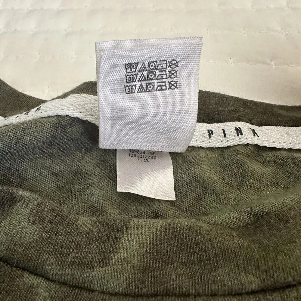 Victoria’s Secret PINK Animal Print T Shirt Tee Top Sz XS Extra Small Sleepwear Green - Image 3