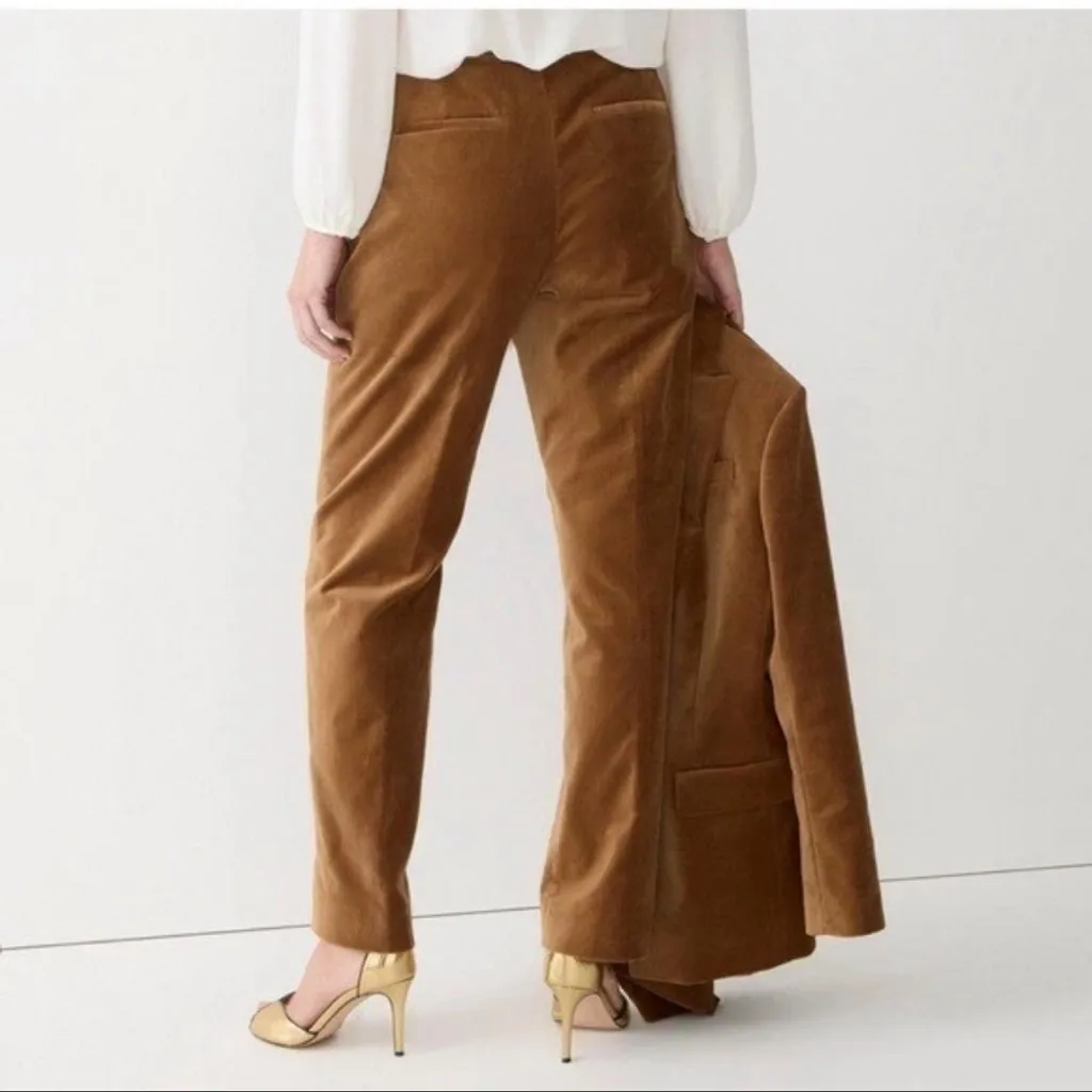 J. Crew‎ Full-length Kate Straight-leg Pants Stretch Velvet Tan Brown NWT Size 4 - Image 3