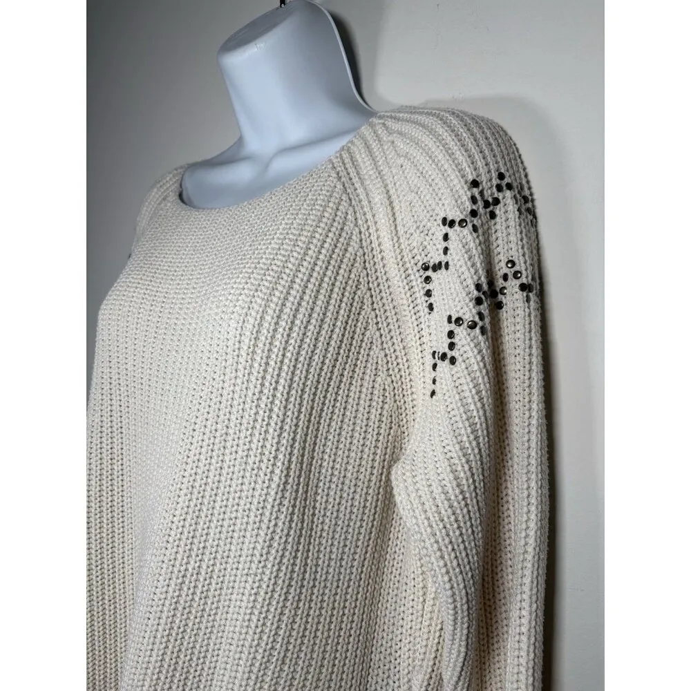 Two LOGG Knit Sweaters Bundle Cream and Grey Studded Classic Biker Size Large Gray - Image 5