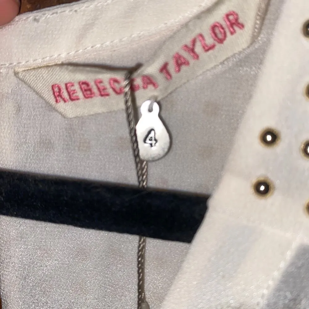 NWT New Rebecca Taylor Ecru Nailhead Embellished Double V Top Women's Size 4 - Image 5