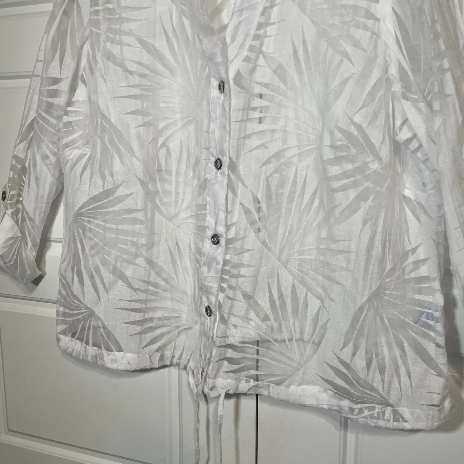 Lola Lane Woman White Sheer‎ Palm Leaf Button Up 3/4 Sleeve Top Plus Size 16W - Image 5
