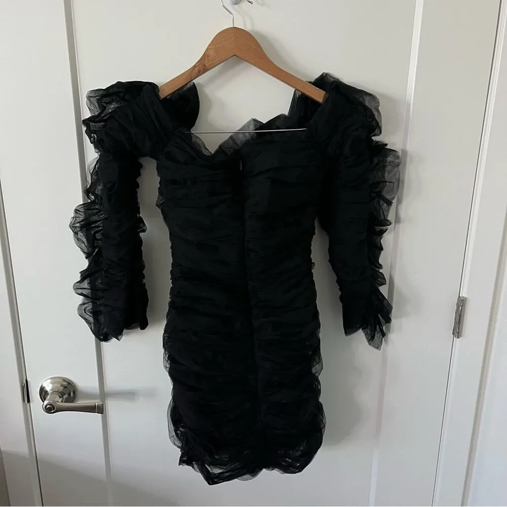 NWT Mimii London Black Ruffle Ruched Long Sleeve Dress Womens Size S - Image 5