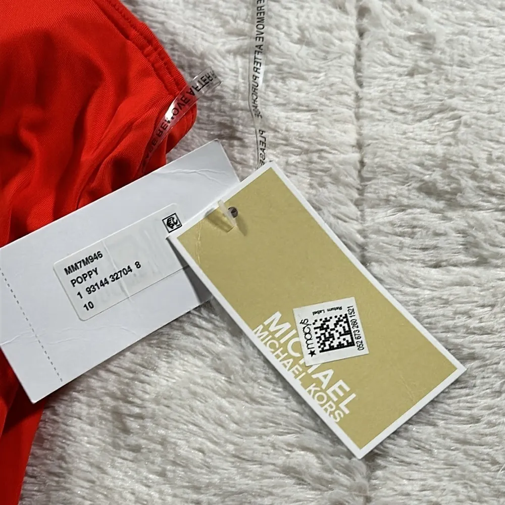 Michael Kors  Red Orange Blouson Full Coverage Tie Halter One Piece Swimsuit 10 - Image 7