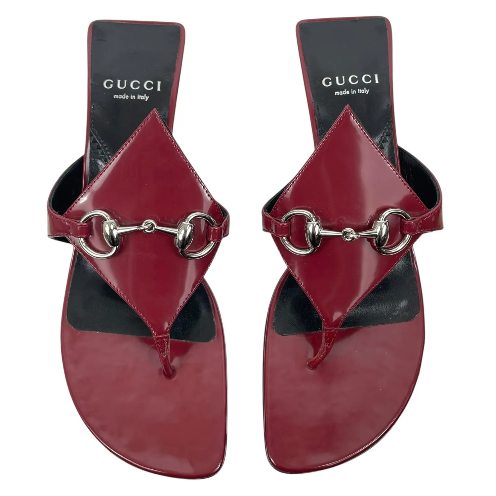 Gucci Mariame Horsebit Leather Thong Sandals Kitten Heel Red Size 36.5 - Image 3