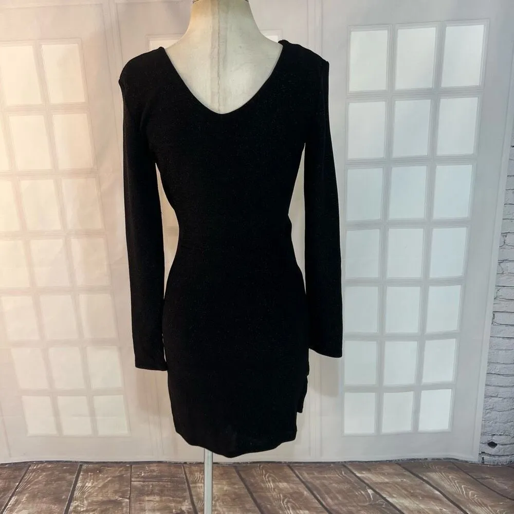 Mango Black Sparkly Metallic V-Neck Surplice Long Sleeve Mini Dress Size 6 - Image 5