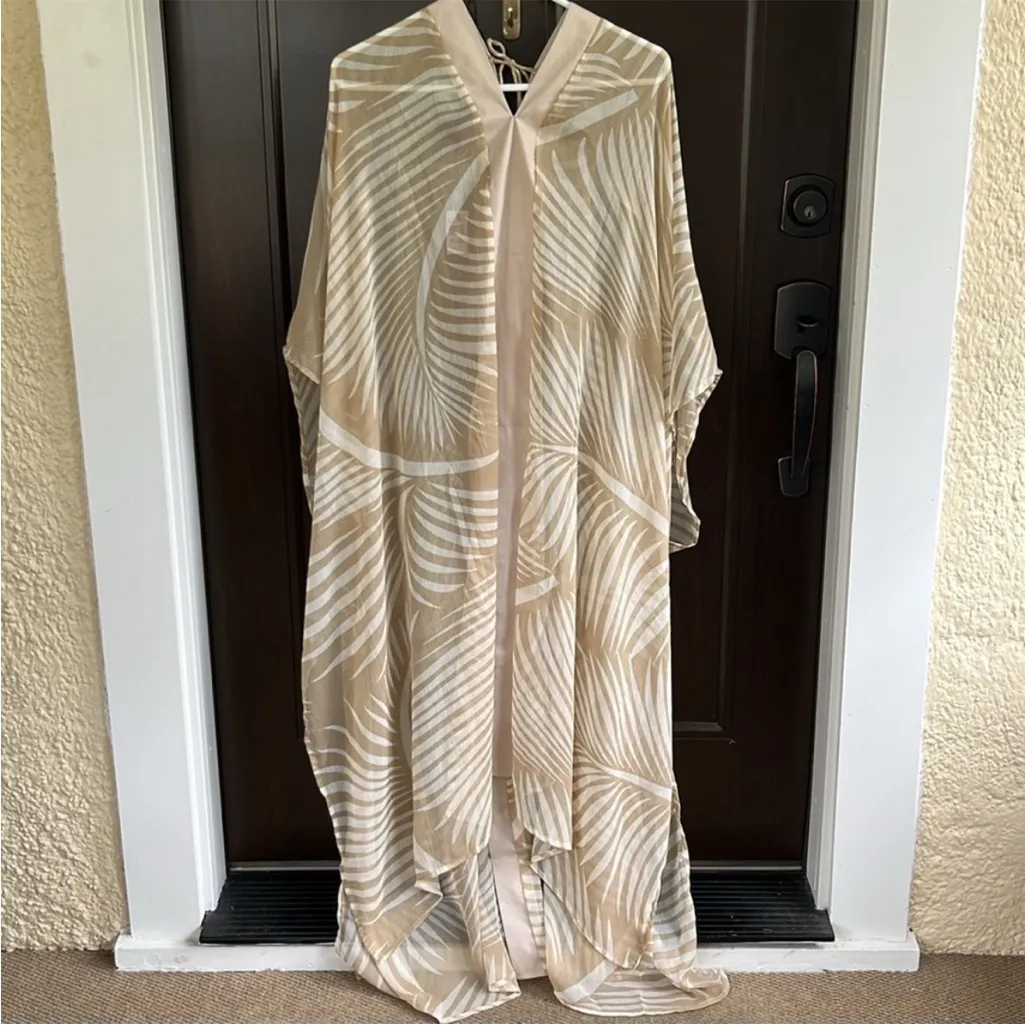 NWT Vince Camuto Palm Print Semi-Sheer Beaded Duster / Long Line Cover-Up Top - Image 12