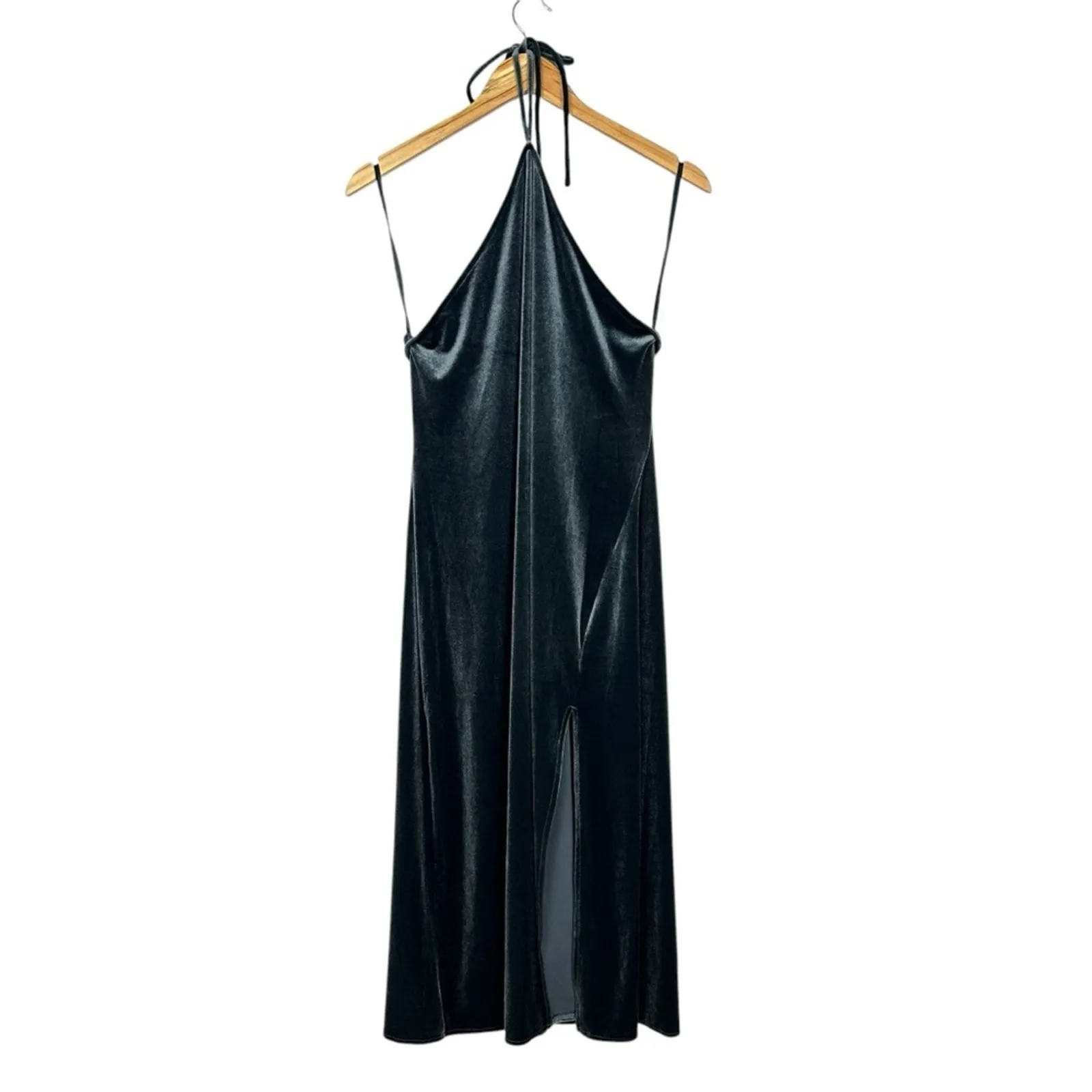 Banana Republic Velvet Midi Slit Halter Dress Orca Gray Size Large NWT Party - Image 4