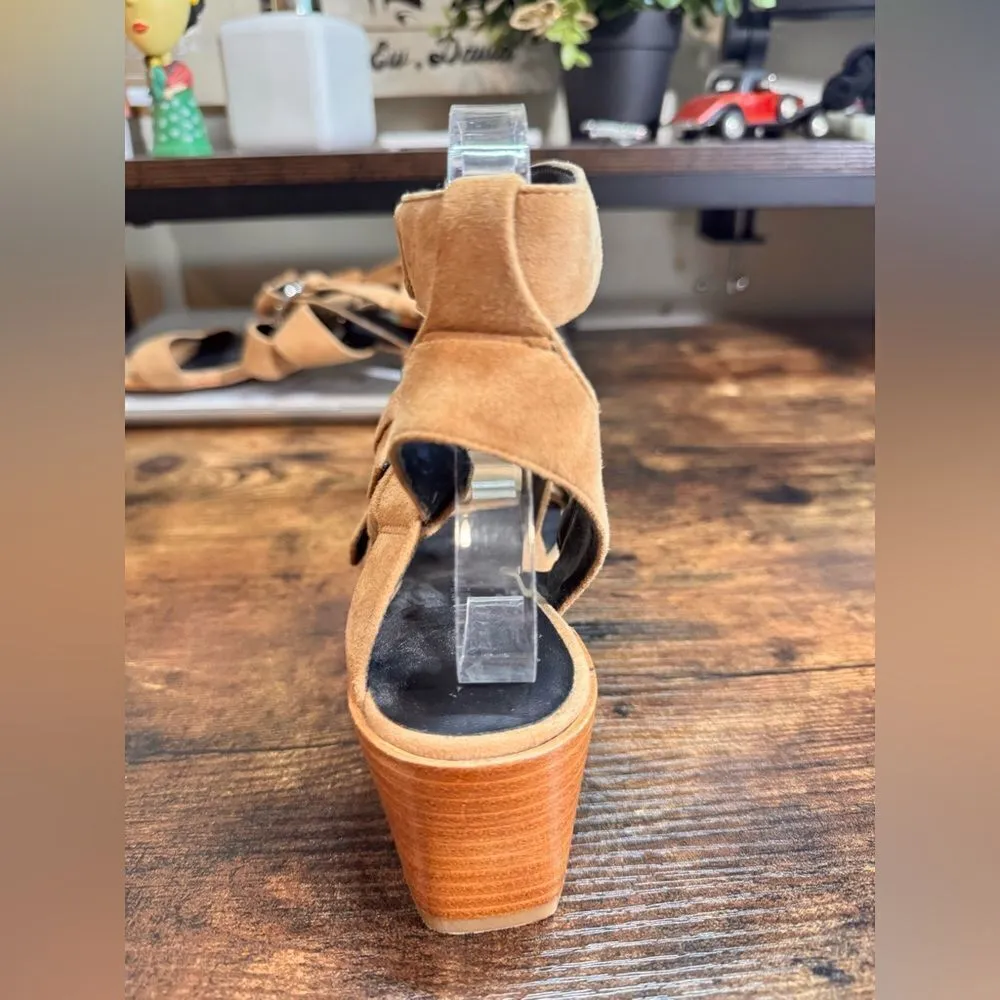 Rebecca Minkoff Llana Sandals Shoes Suede Buckle Strappy Block Heel Tan Sz 7 - Image 8