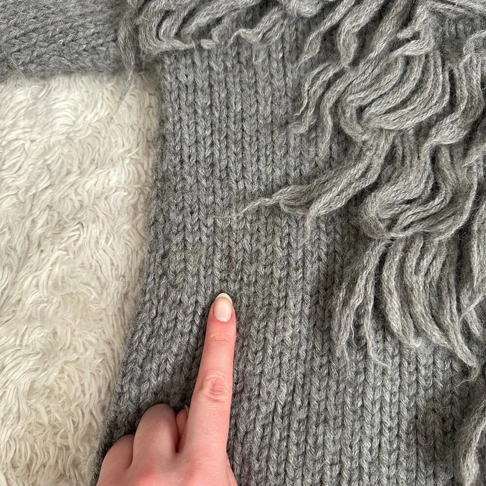 KKIBO Baby Alpaca Gray Fringe Knit Boatneck Sweater S/M Size M - Image 8