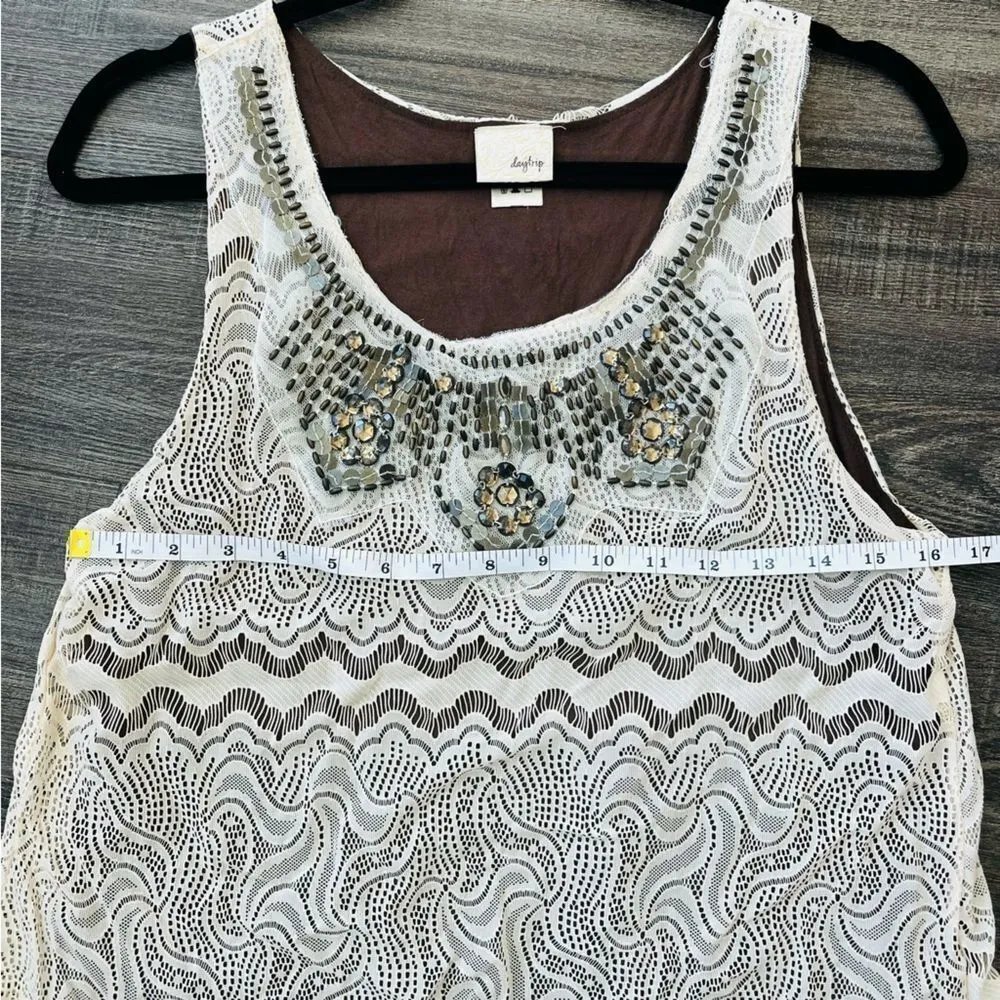 Daytrip Lace Overlay Embellished Tank - Size M - Image 7