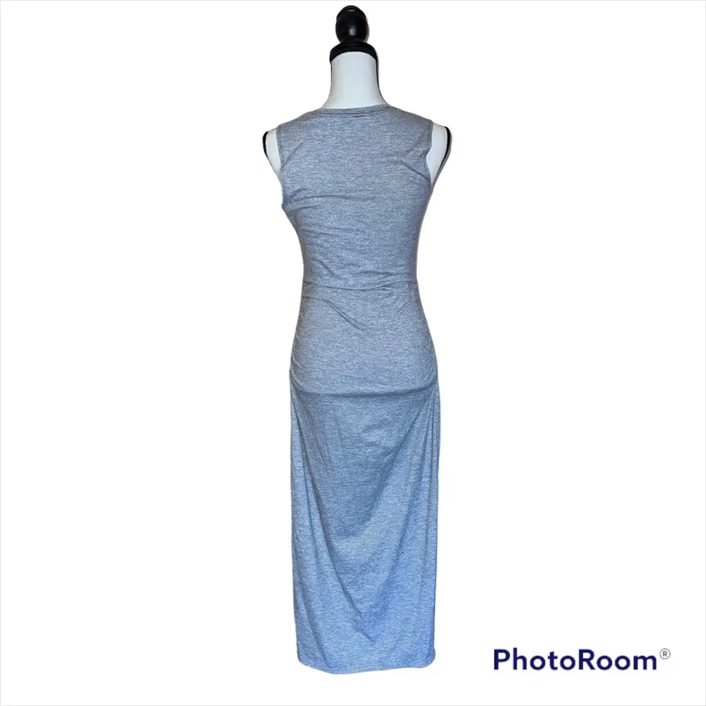 Athleta  Micro Striped Henley maxi dress ruched side XXS Stretch slit button down - Image 2