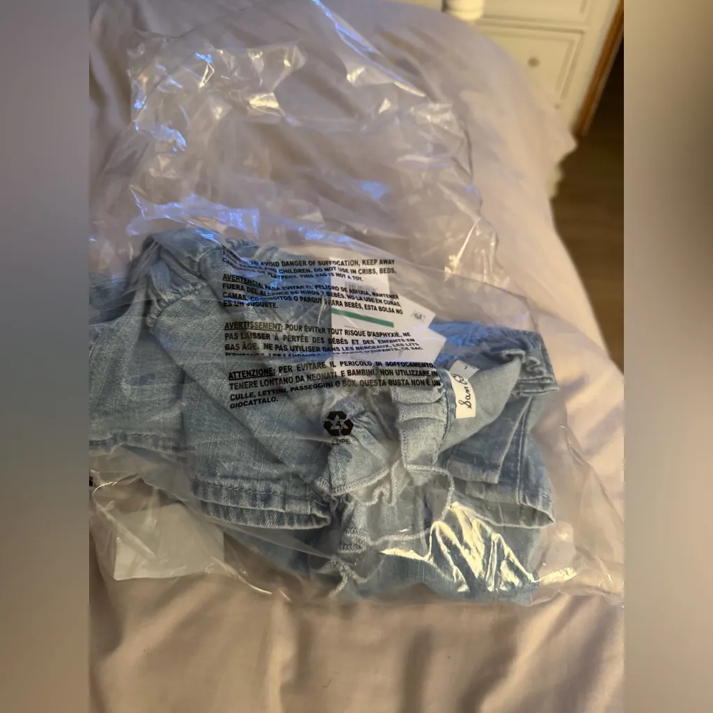 NEW Denim Cotton Sam Edelman Alice Ruffled Button Puff Sleeve Shirt 0X $119 - Image 4