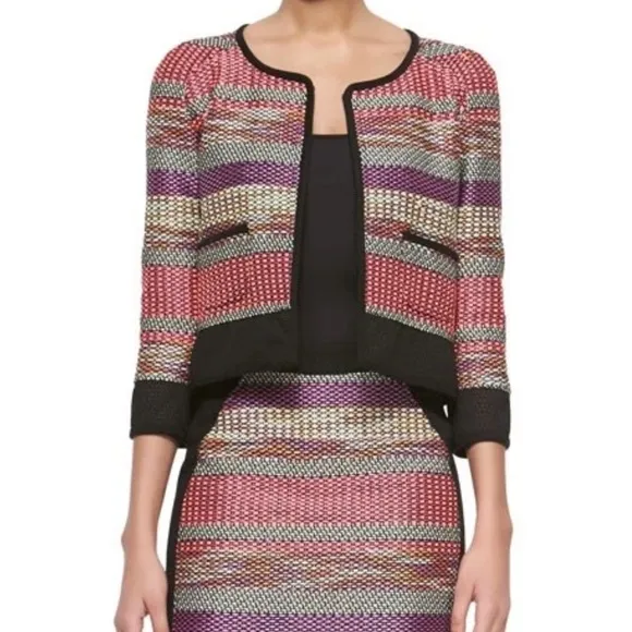 Yoana Baraschi Tweed Jacket Blazer Size 2 Multicolor Striped Zip Front Cropped - Image 2