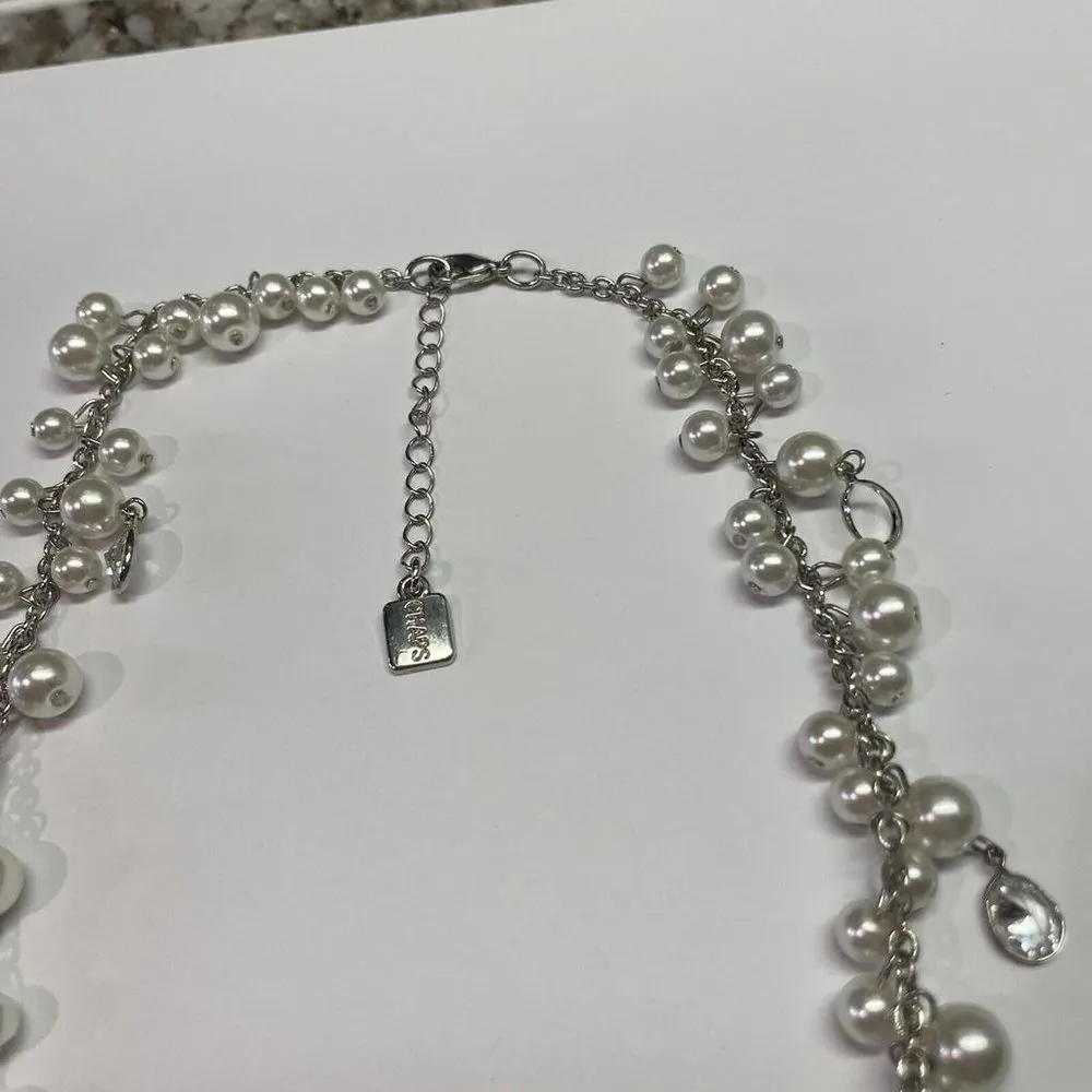 CHAPS Faux Pearl Bead Beaded Silver Tone Necklace Adjustable Length - Image 3
