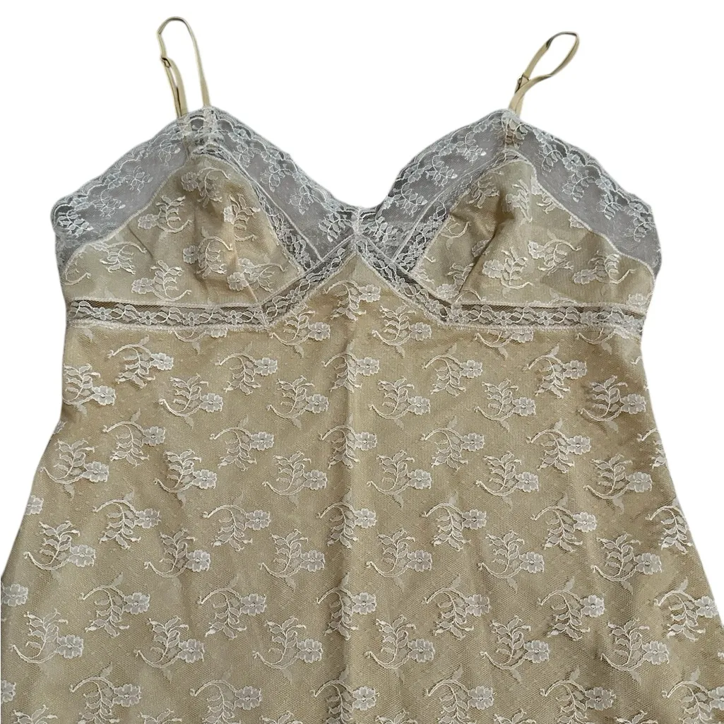 Vintage 70s Vasserette Lingerie Lace Slip Mini Cream Floral Lace Size Small - Image 2