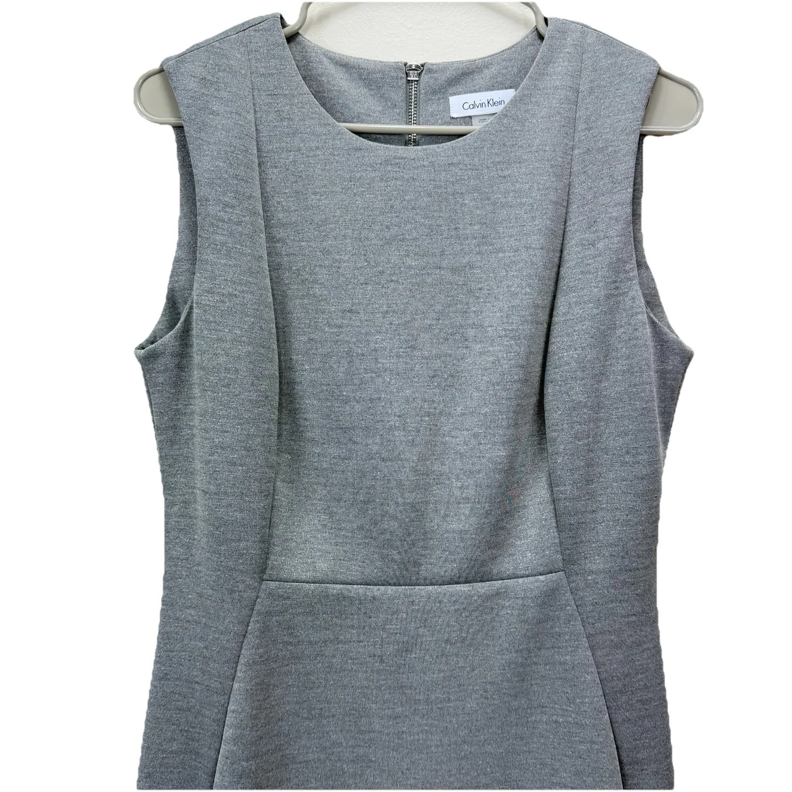Calvin Klein Heather Gray Scuba Knit Sleeveless Stretch‎ Sheath Dress Size 10 - Image 4
