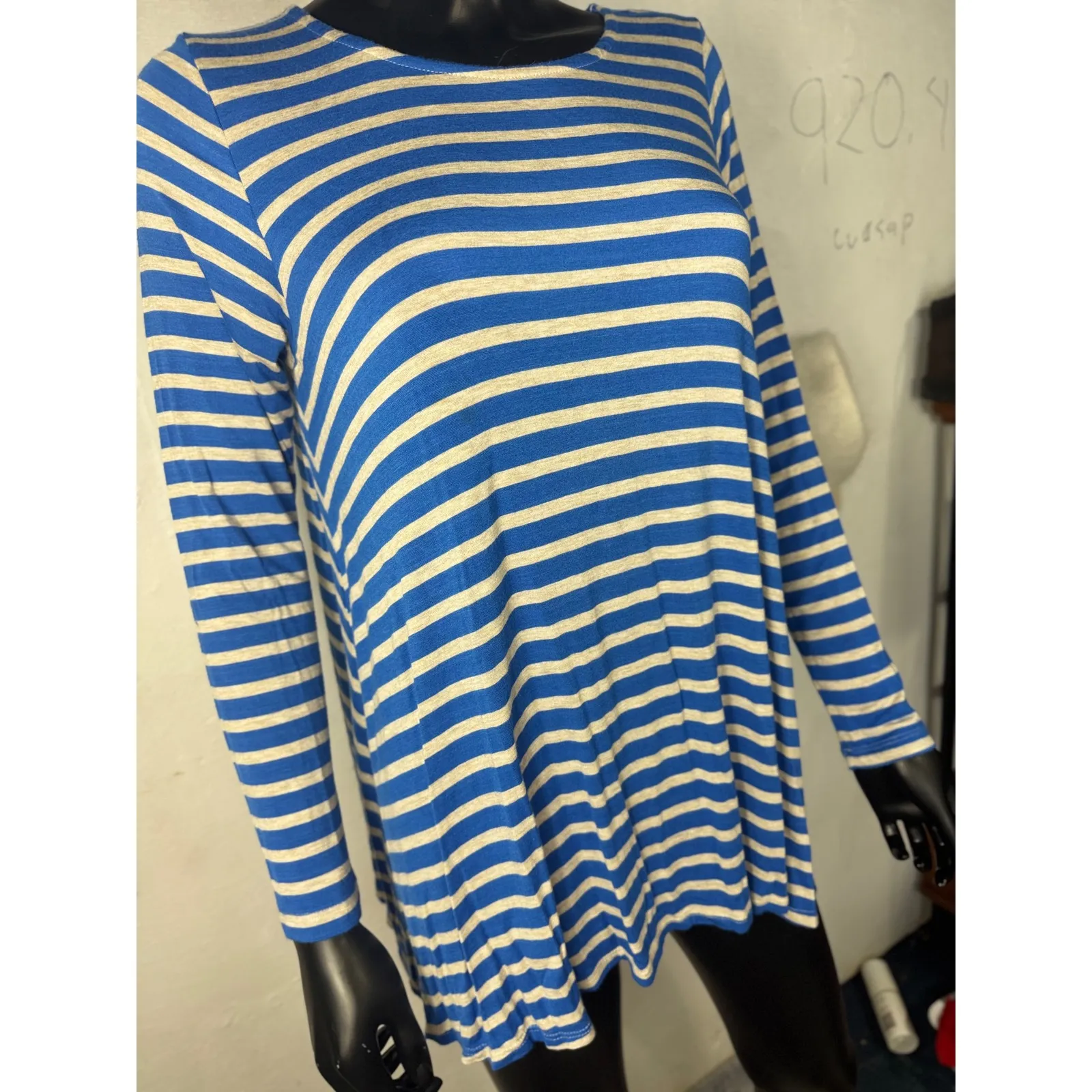 Puella Women's Striped Long Sleeve‎ Tunic Top Blue Beige Casual s - Image 9