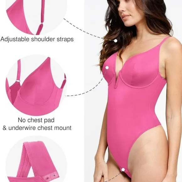 NWT Popilush Pink Shapewear Bodysuit with Plunge Neckline Sz XXL - Image 3