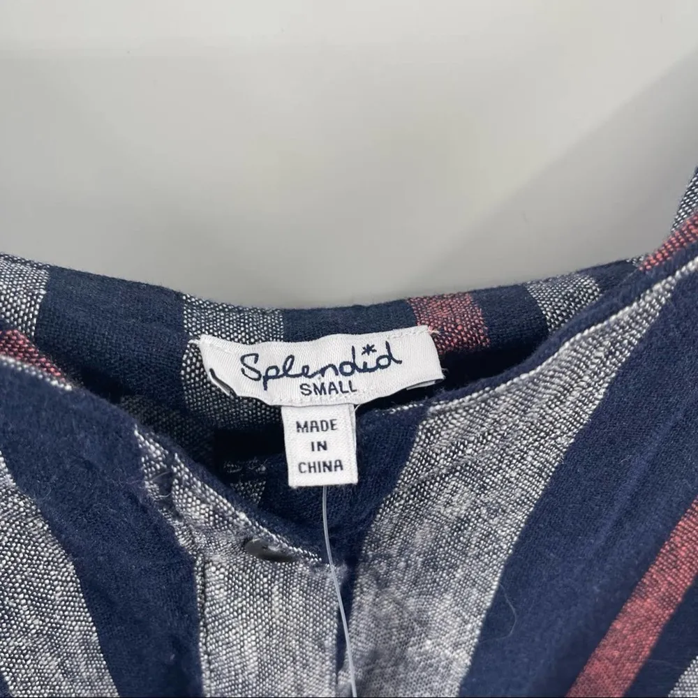 SPLENDID Crosshatch Jumpsuit Striped Tie Waist Stripes Navy Linen NWT SZ Small - Image 11